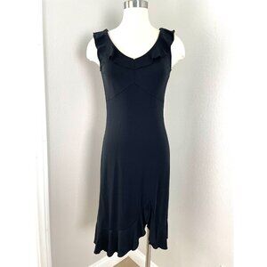Ann Taylor LOFT Womens 4 Black Ruffle Peplum Hem Sheath Dress Sleeveless Stretch